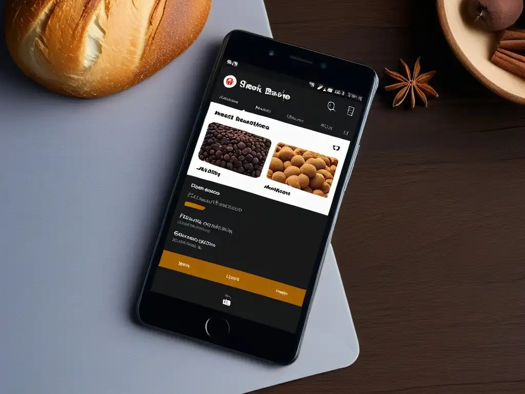 Interfaz de app de selección de ingredientes premium para repostería con diseño minimalista