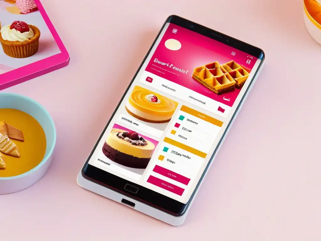 Interfaz elegante de app de diseño de postres en smartphone futurista