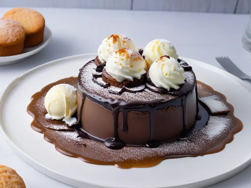 Un irresistible lava cake de chocolate con helado de vainilla, perfecto para Recetas postres año nuevo