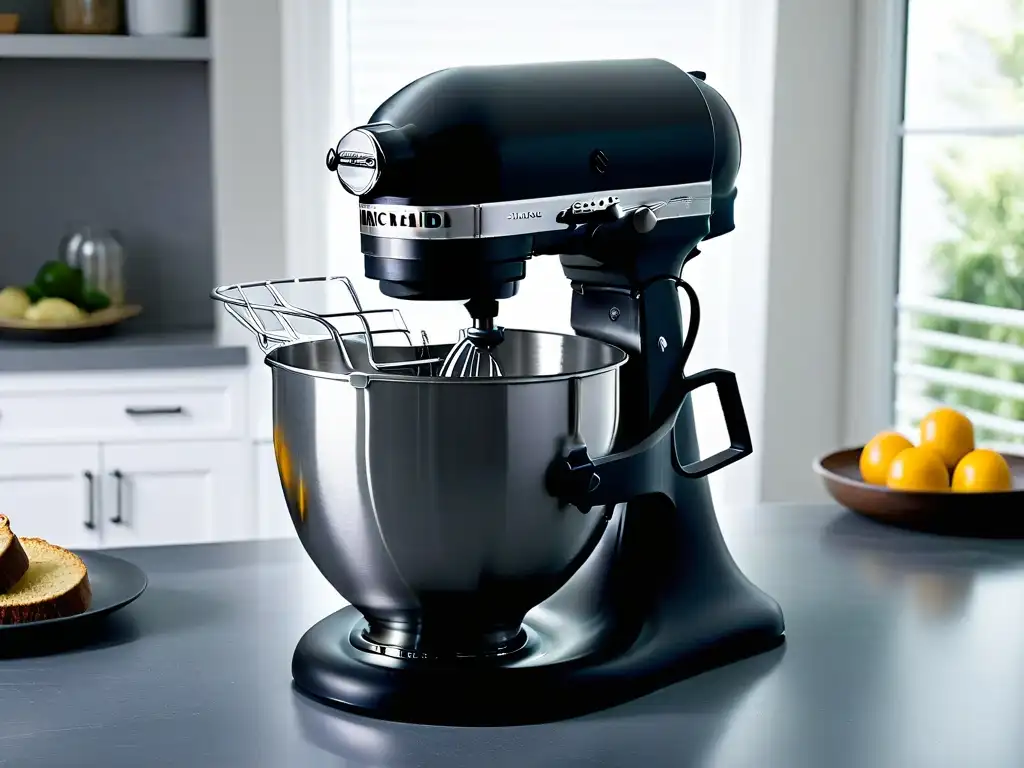 Un KitchenAid negro mate, elegante y sofisticado, ideal para chefs de repostería premium