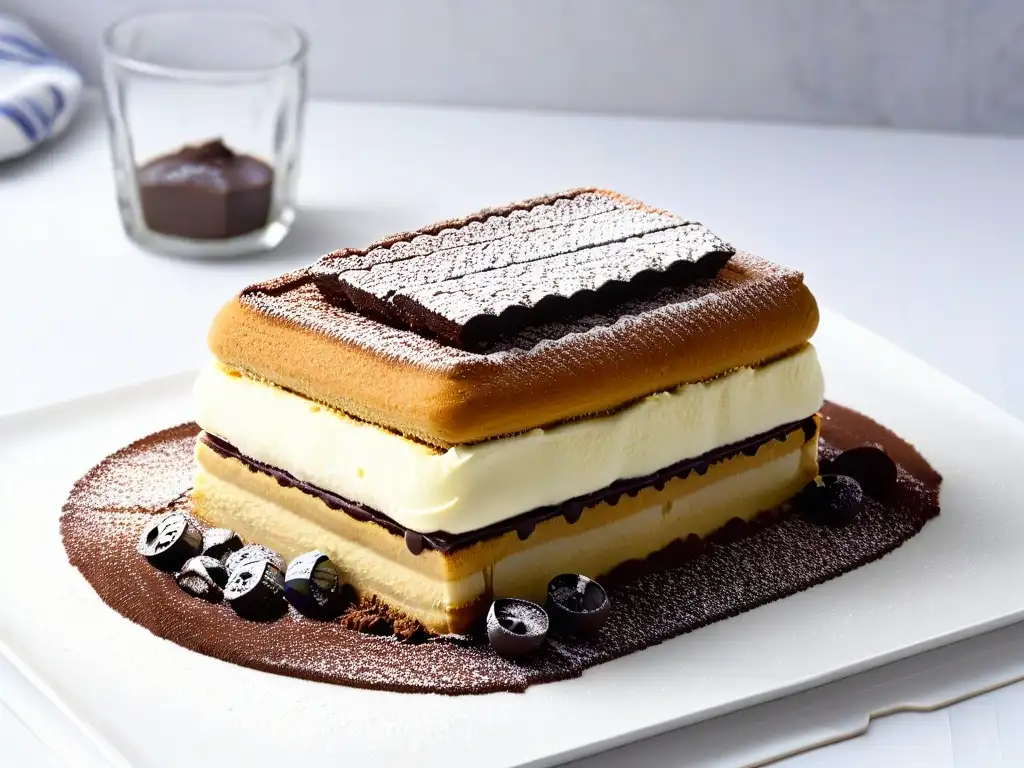 Un lujoso tiramisú auténtico con capas de bizcochos empapados en espresso y crema mascarpone