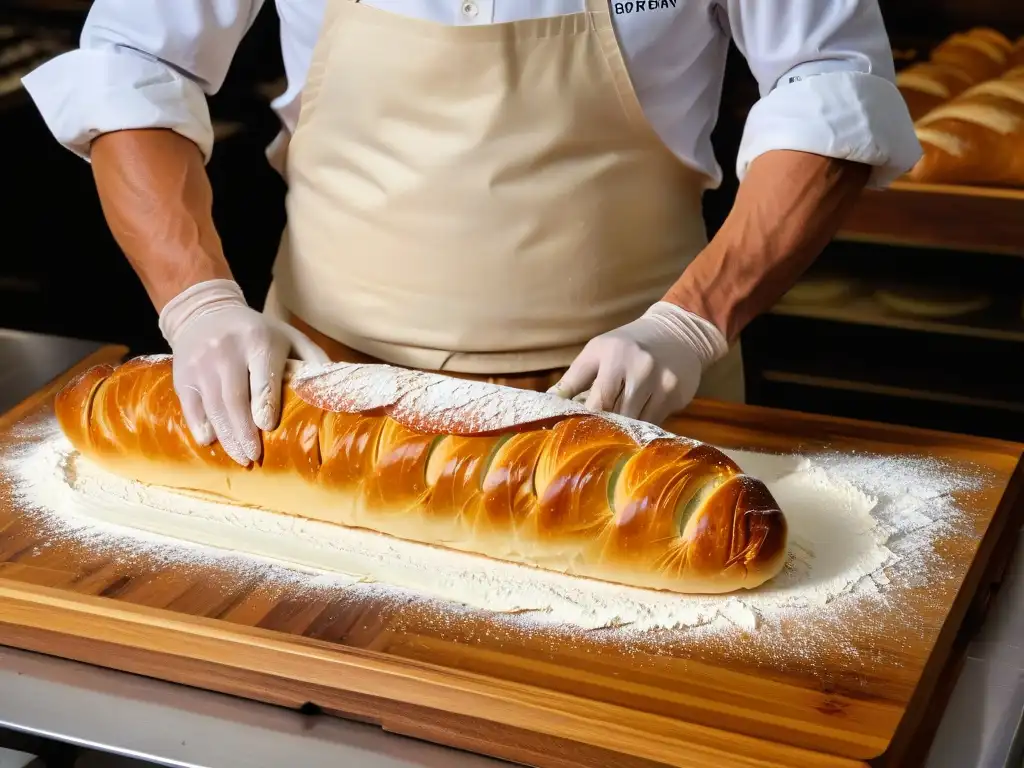 Un maestro panadero moldea una baguette francesa con técnicas panadería artesanal avanzada