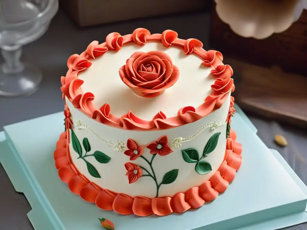Maestro panadero creando rosas de fondant con precisión Un maestro panadero crea delicadas rosas de fondant con precisión, destacando la artesanía y las técnicas avanzadas en pasteles inolvidables