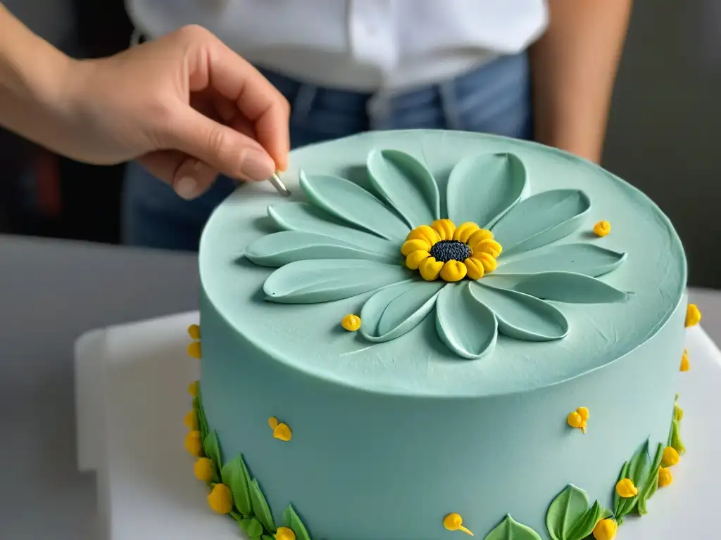 Maestría en Fondant: Creación de Flores Detalladas Un maestro pastelero moldea delicadas flores de fondant con precisión, destacando técnicas avanzadas decoración tortas fondant