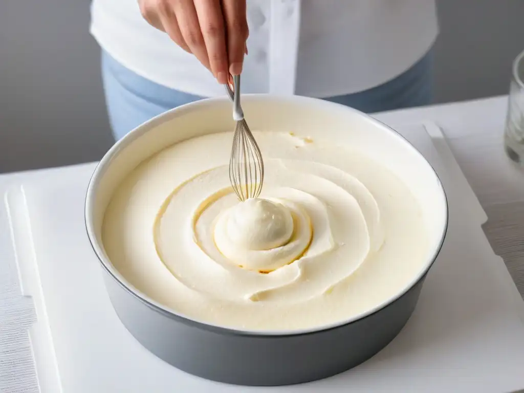 Un maestro repostero mezcla con precisión la masa de bizcocho, demostrando su técnica experta