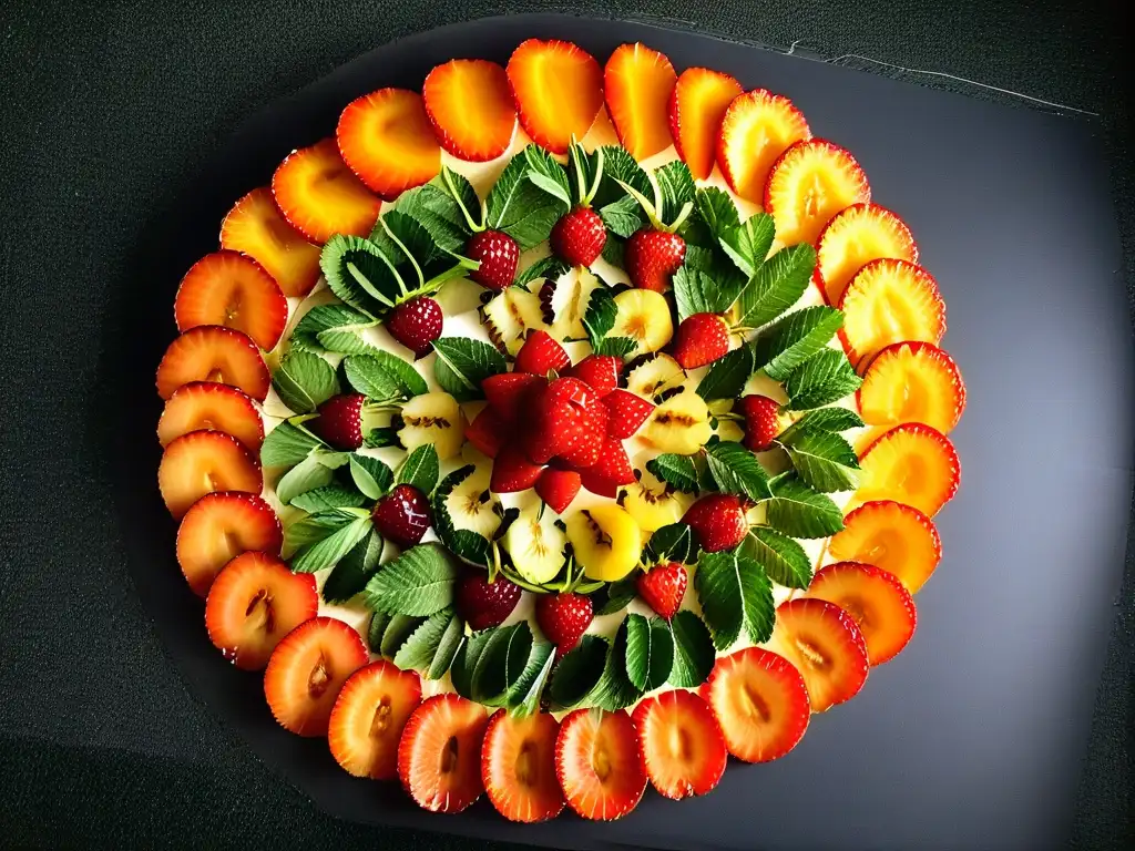 Un mandala de frutas veraniegas en una celebración del solsticio de verano