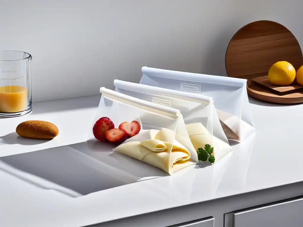 Mangas pasteleras reutilizables sostenibles en una cocina moderna y ordenada, mostrando versatilidad y calidad