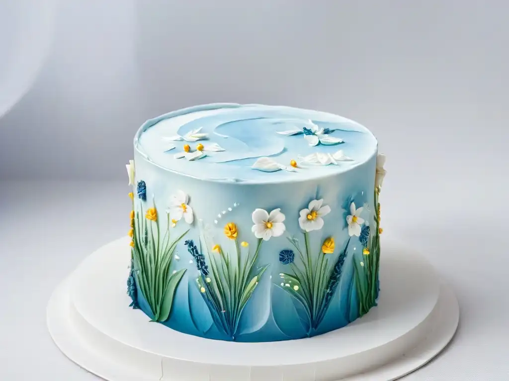 Una mano delicada pinta diseños florales en un pastel con acuarelas comestibles, mostrando la evolución de la pintura en repostería