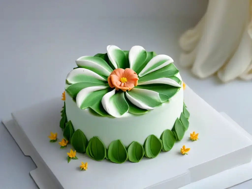 Manos expertas modelando una flor realista en fondant, destacando la habilidad en el modelado de fondant para principiantes