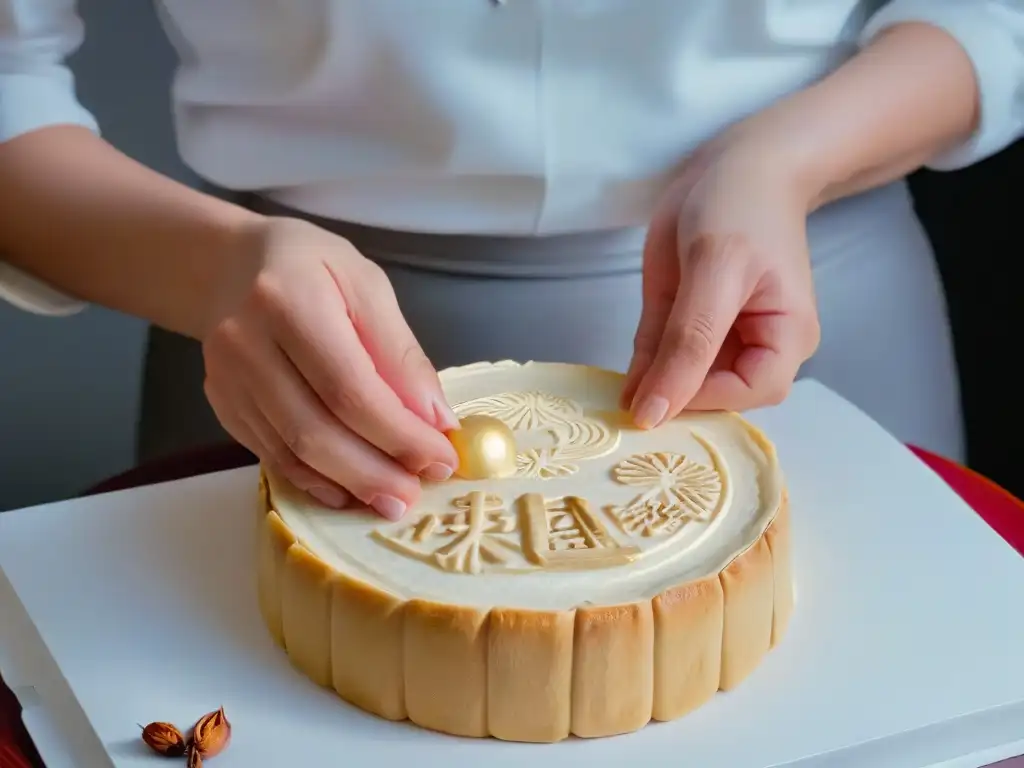 Manos expertas moldeando masa para Mooncakes chinos tradicionales