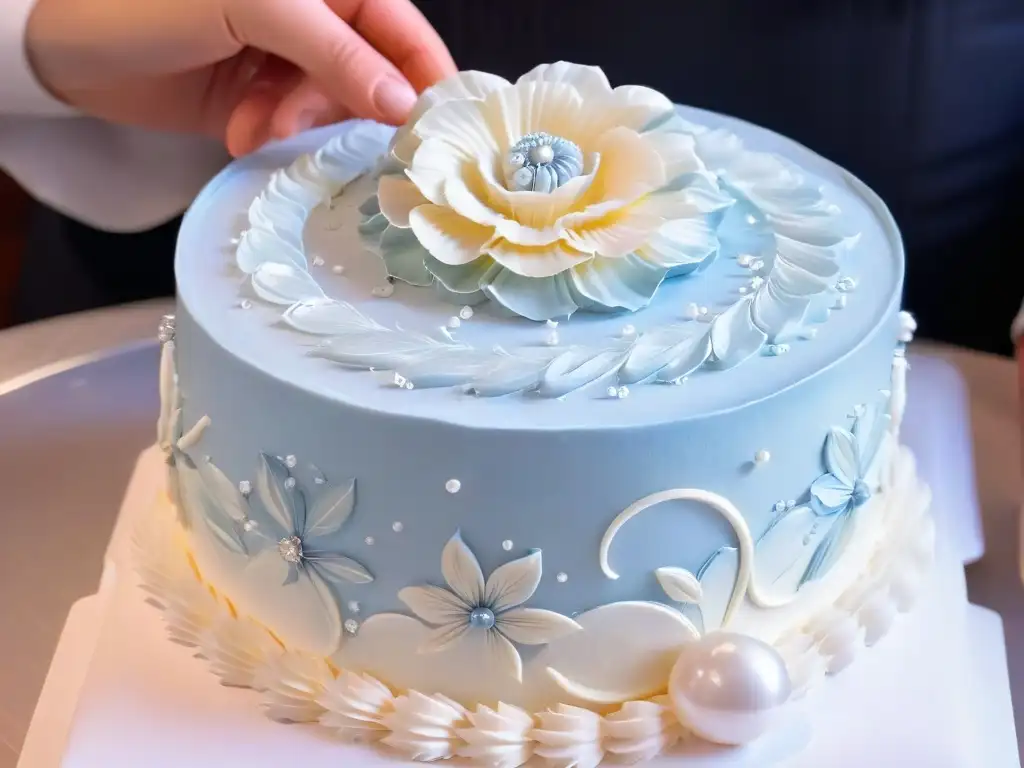 Manos expertas decorando una obra maestra de repostería