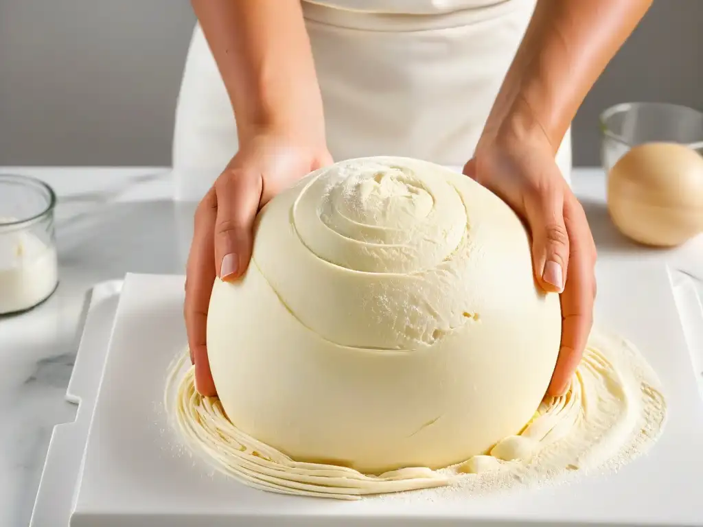 Las manos del panadero experto amasan la masa, mostrando la magia del gluten en repostería