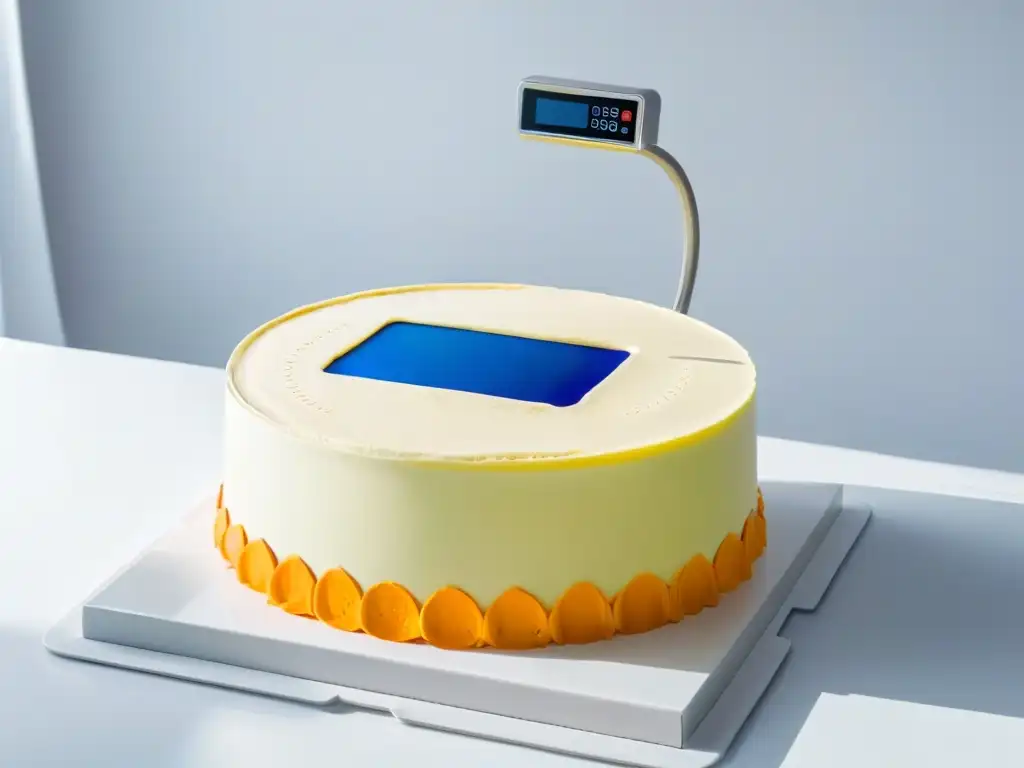 Una máquina moderna de fondant con diseño innovador, controles digitales avanzados y pantalla táctil, en un fondo blanco limpio