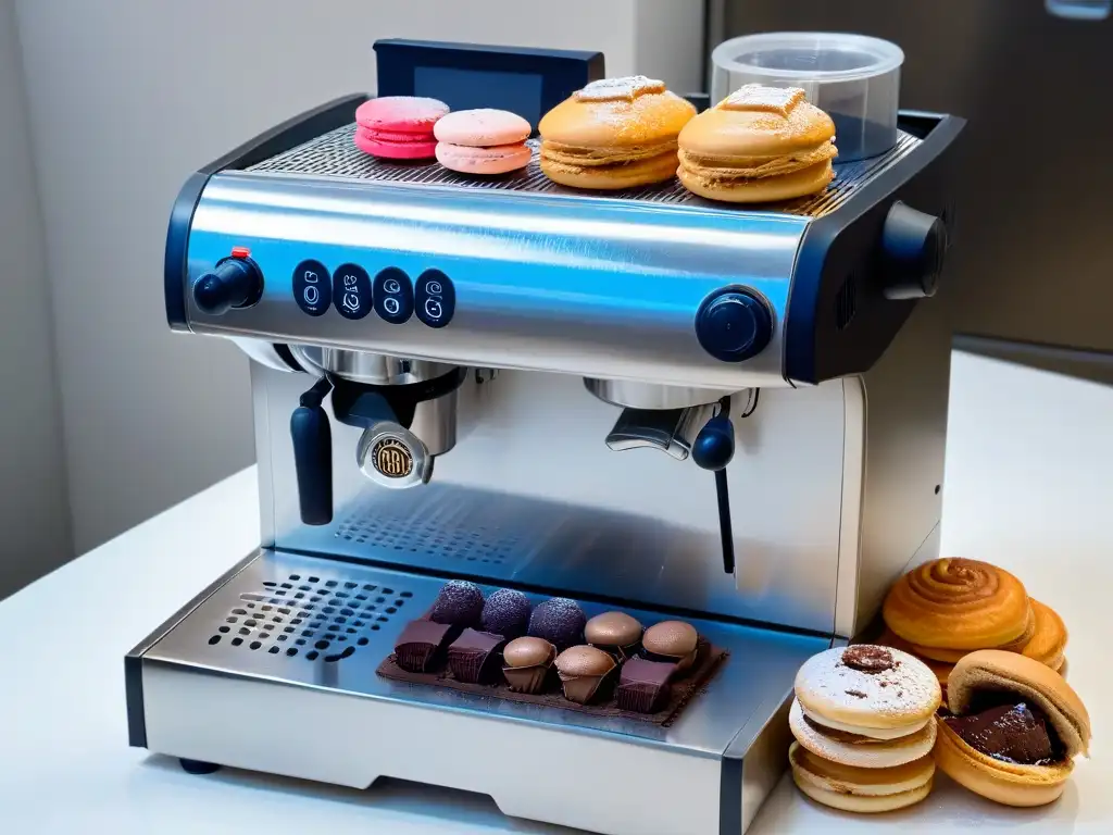 Máquina de café espresso y postres gourmet: elegancia y arte en escena