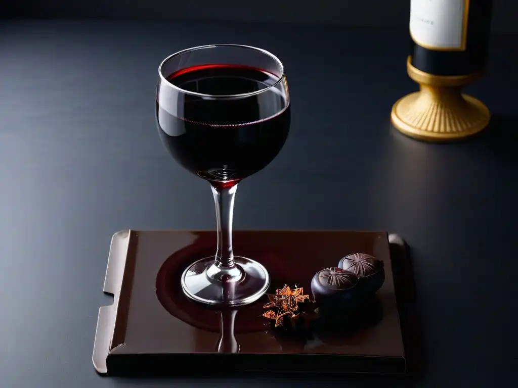 Maridaje celestial: copa de vino tinto y chocolate oscuro