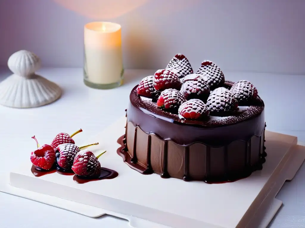 Exquisita armonía: copa de vino junto a pastel de chocolate y frambuesas Maridaje vinos postres combinación celestial: copa de vino y pastel de chocolate con frambuesas en mesa elegante y moderna, iluminación cálida