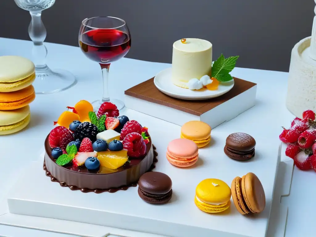 Una mesa elegante con postres sin gluten y vinos para maridar, creando una deliciosa experiencia culinaria