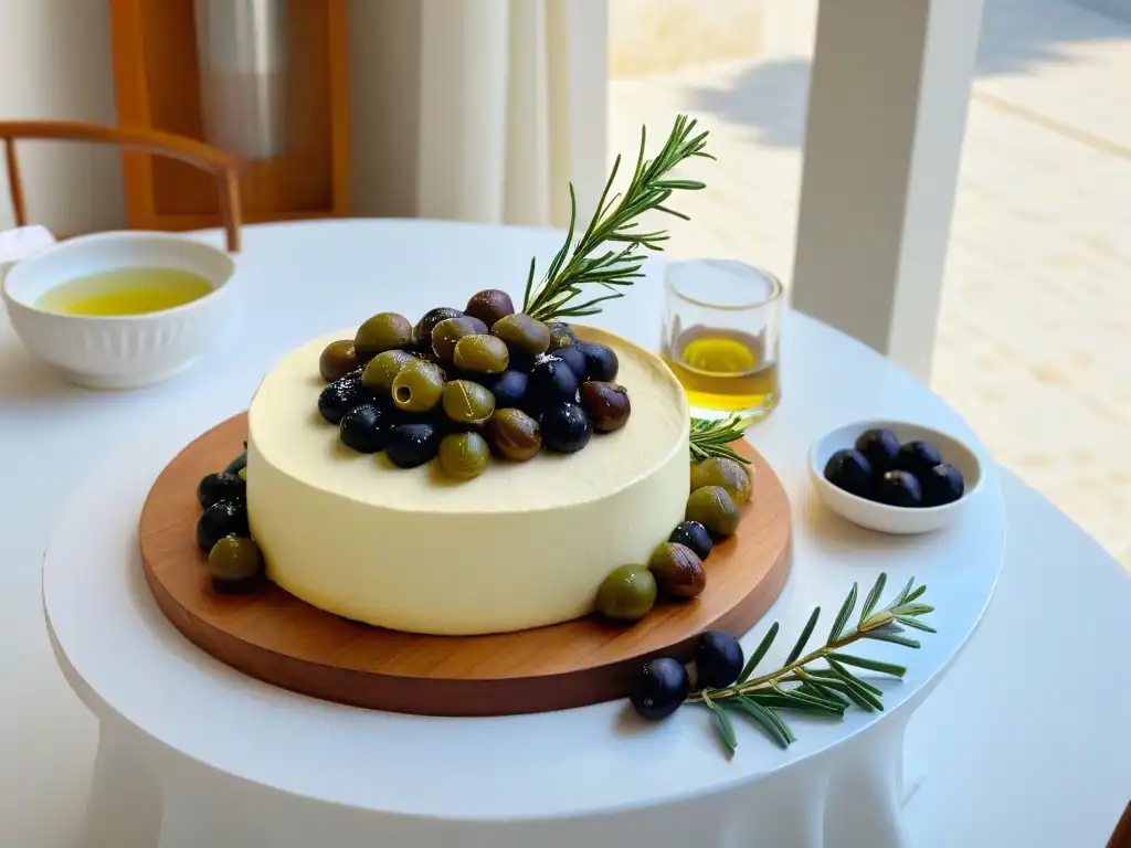 Decoración de mesa con pasteles de aceite de oliva en ambiente mediterráneo