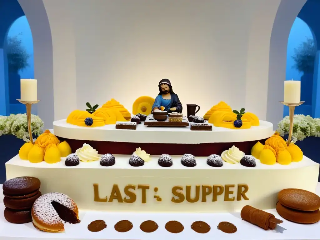 Una mesa de postres históricos recreando 'La última cena' de Da Vinci