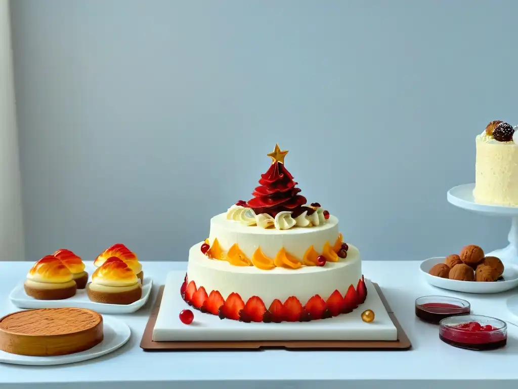 Una mesa de postres de Navidad innovadores y sofisticados para Nochebuena