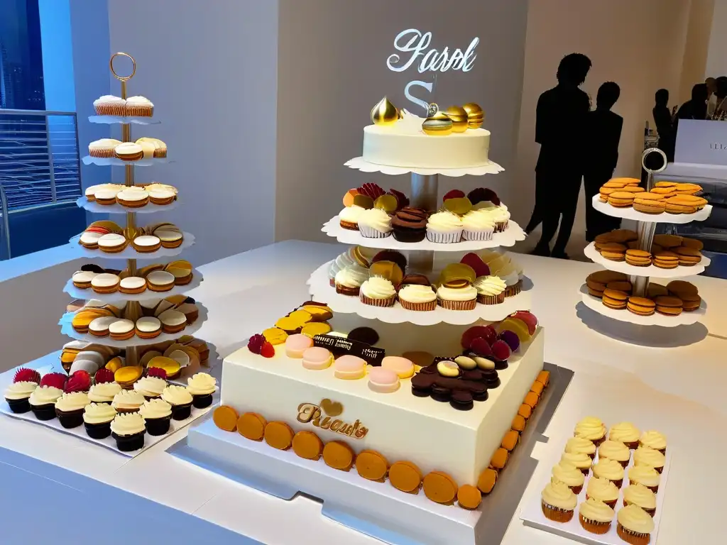 Una mesa de postres personalizados en evento sofisticado