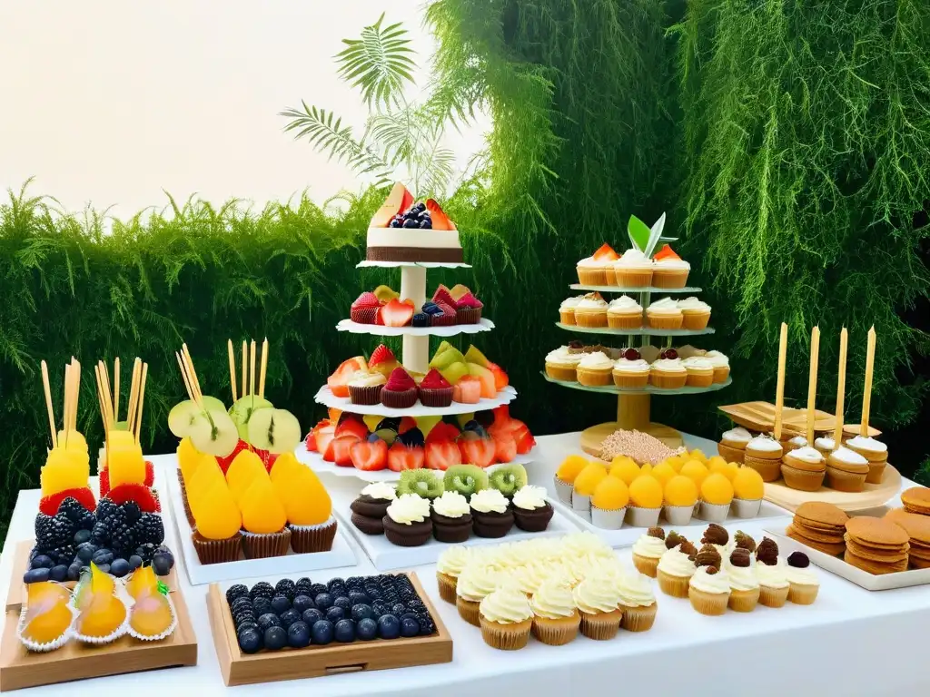 Una mesa de postres sostenibles para eventos, con delicias veganas y decoración ecofriendly