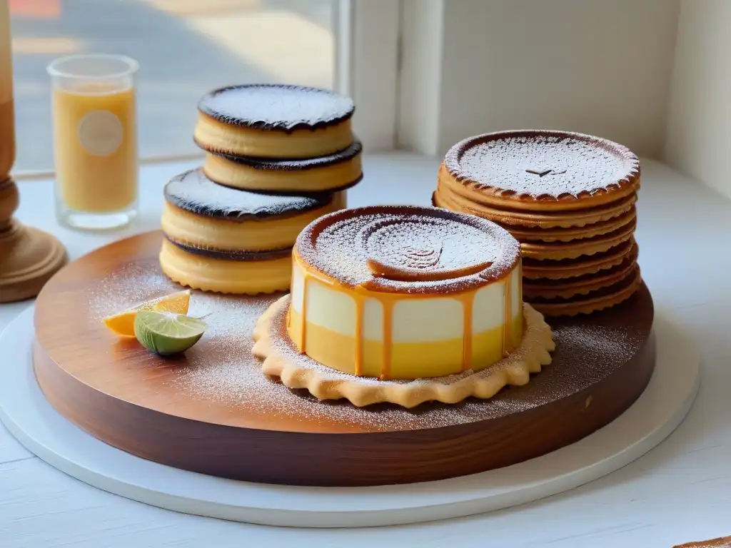 Una mesa vintage llena de postres tradicionales, iluminados por la luz natural