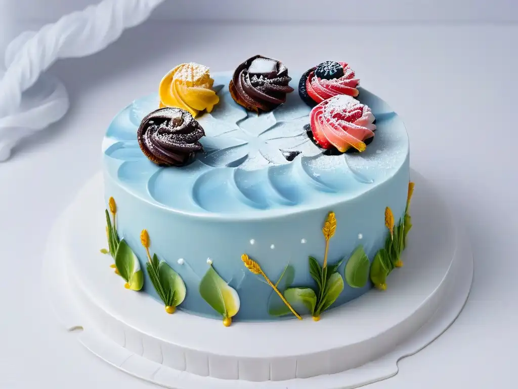 Miniaturas de repostería decoradas con pintura comestible, exhibiendo detalles precisos y colores vibrantes en plato blanco