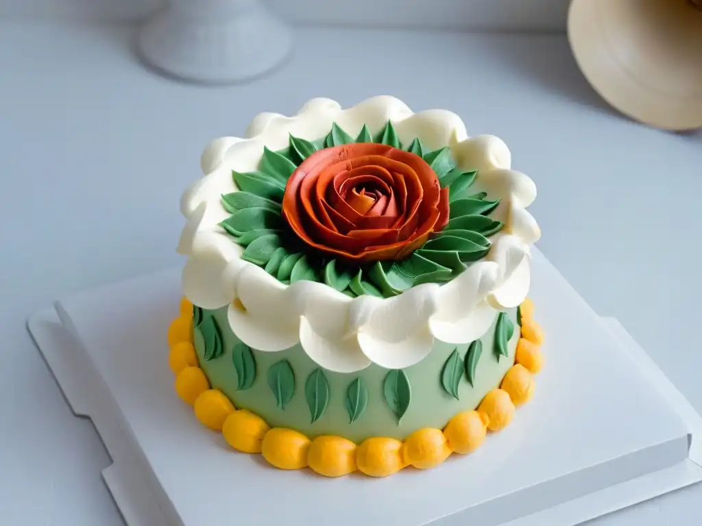 Un molde de pastel en forma de rosa, detallado y elegante, resalta la calidad de las herramientas de pastelería profesionales