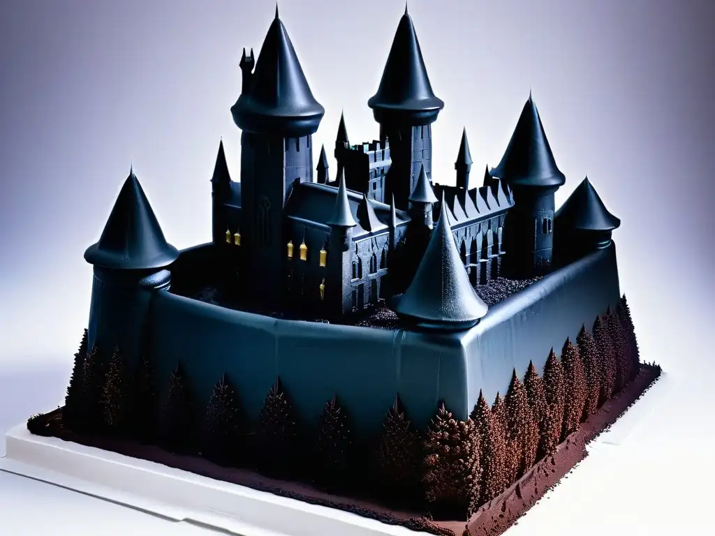 Molde de pastel inspirado en Harry Potter en forma de castillo de Hogwarts en negro sobre fondo blanco