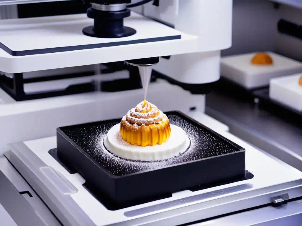 Moldes personalizados de postres con tecnología 3D: impresora 3D de vanguardia creando moldes de postres con precisión y elegancia