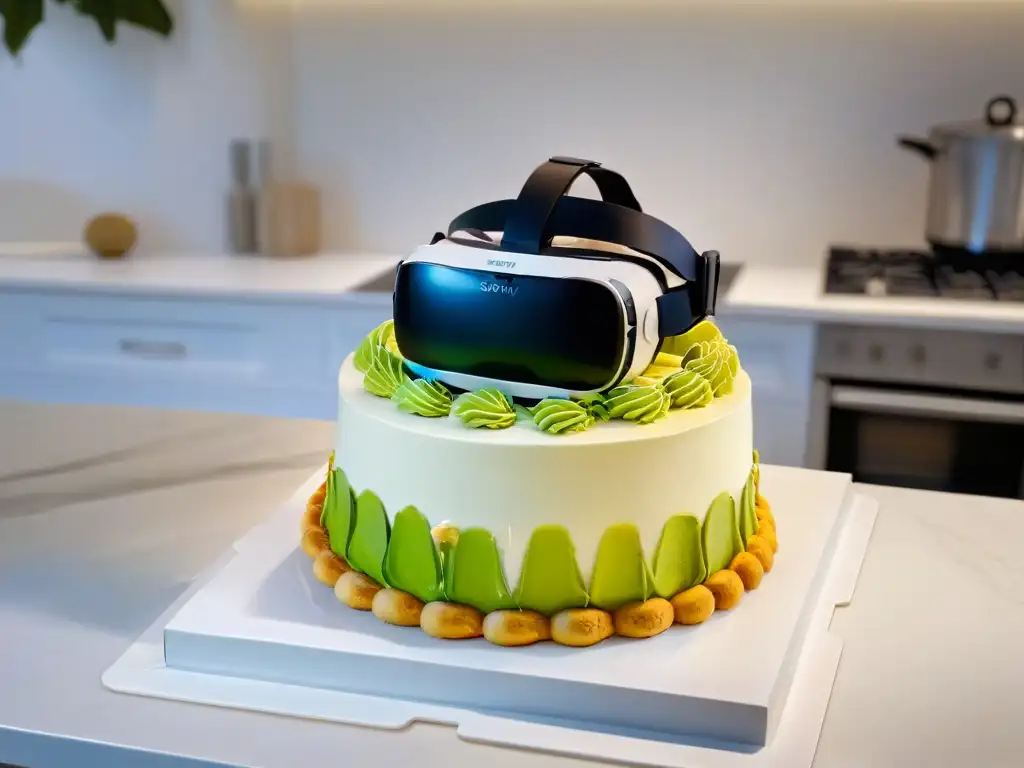 Explora el mundo de la repostería en Realidad Virtual con este headset en una cocina moderna y elegante