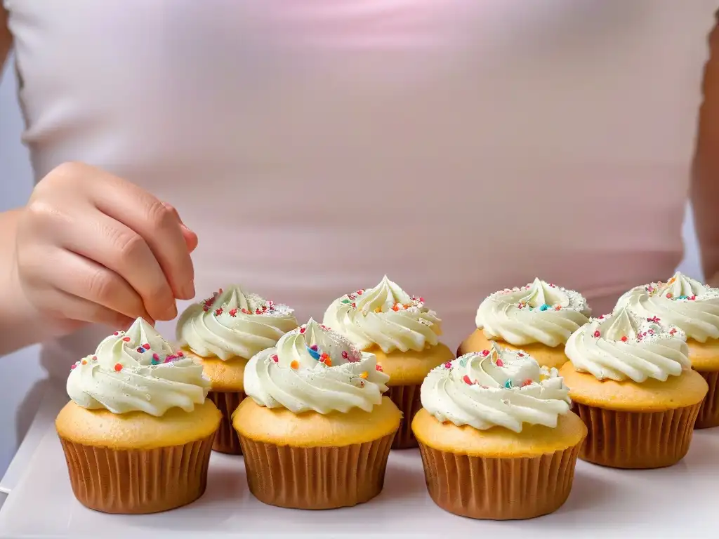 Niñas decorando cupcakes con chispas de colores, en una actividad de repostería infantil divertida