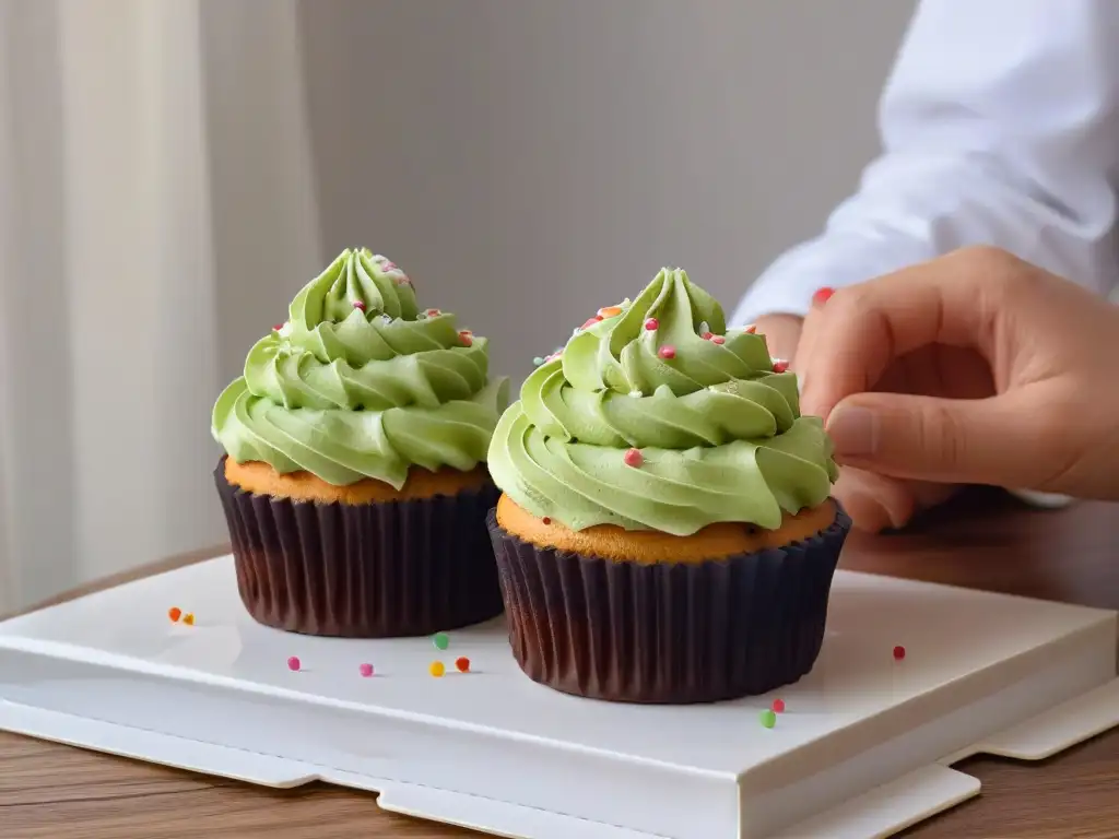 Un niño decora con alegría y detalle un cupcake colorido en un taller de repostería para niños