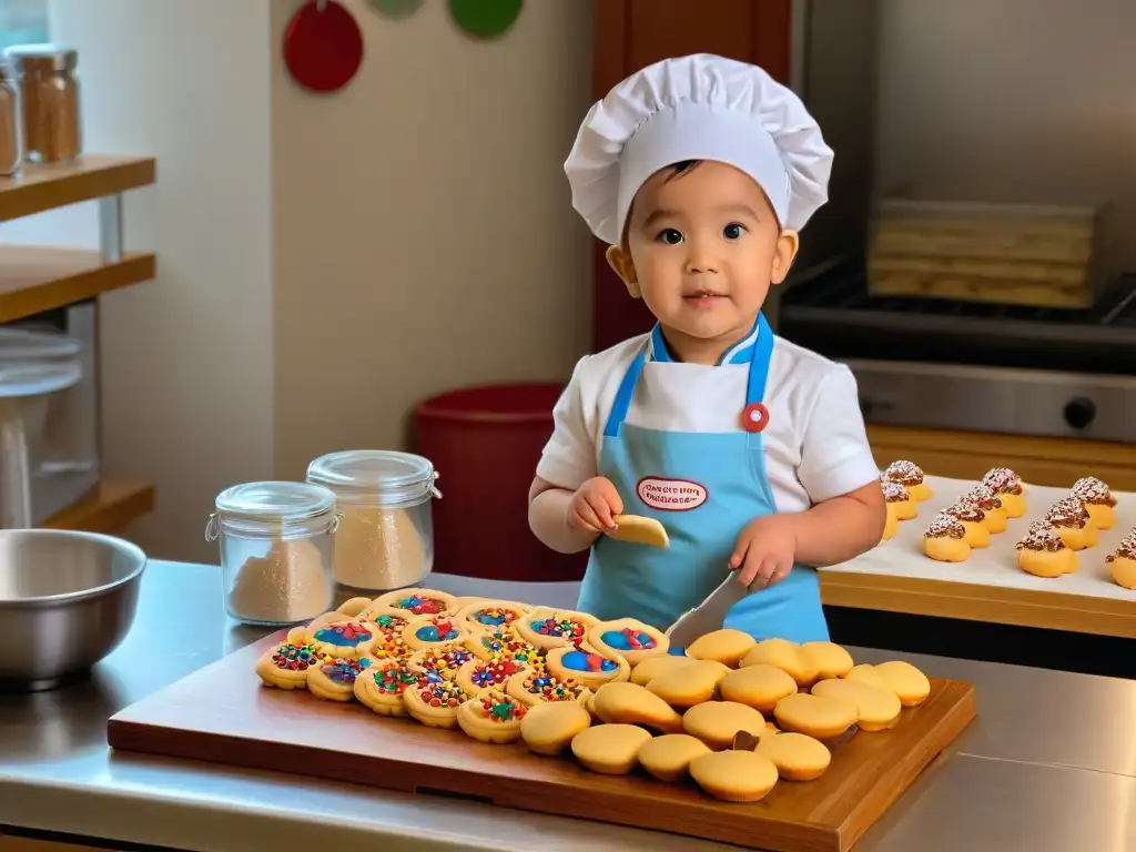 Un niño elaborando galletas con alegría en una cocina luminosa