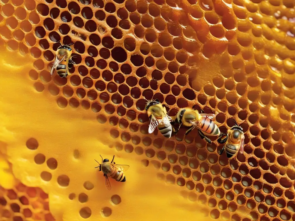 Una obra de arte dorada y delicada: un panal de miel de abeja melipona que brilla con dulzura y perfección