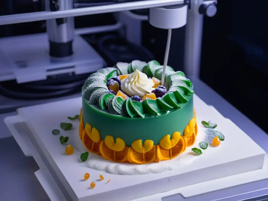 Obra de arte en postres 3D: una impresora moderna crea diseños coloridos con precisión y tecnología innovadora