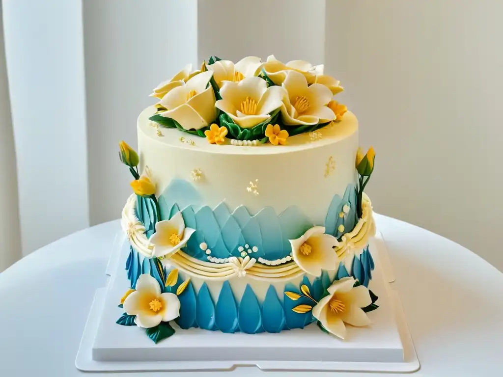 Obra de arte de la repostería tendencias: exquisita tarta decorada en mármol y fondant