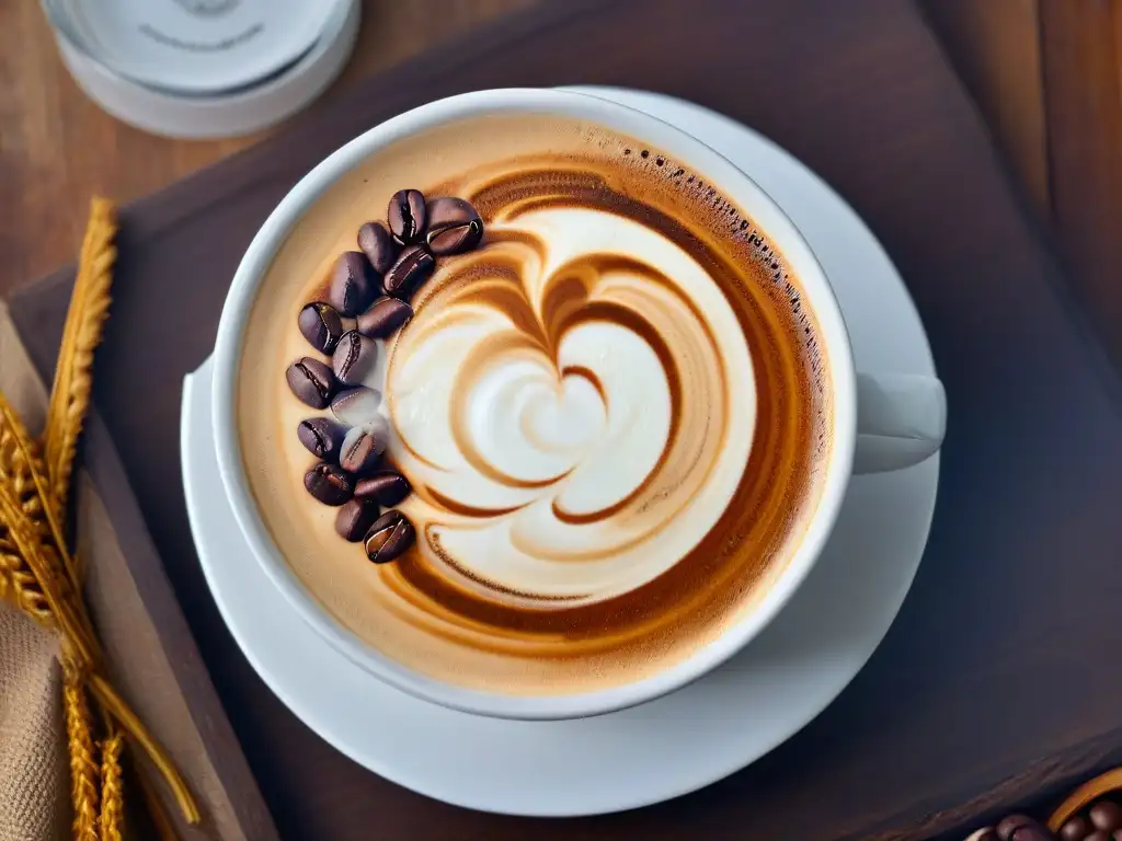 Una obra maestra en un cappuccino: corazón de latte perfectamente elaborado sobre espuma cremosa contrastando con el espresso oscuro