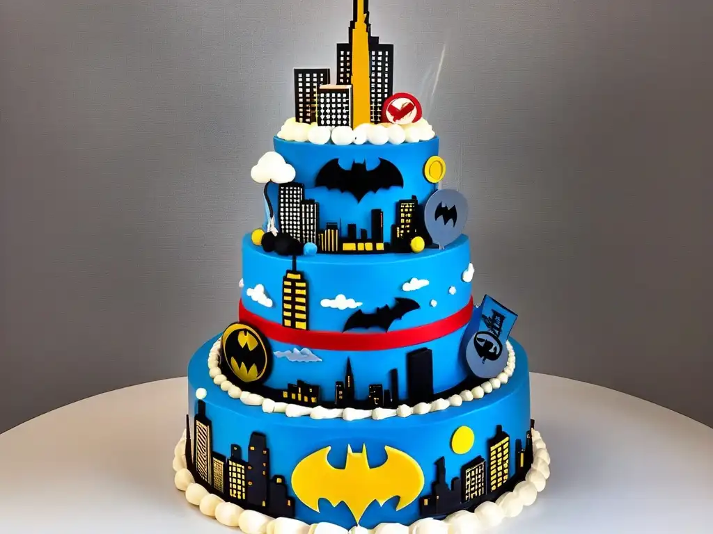 Tarta de superhéroes: una obra de arte comestible Obra maestra comestible: pastel temático superhéroes creativos con detalles y colores vibrantes