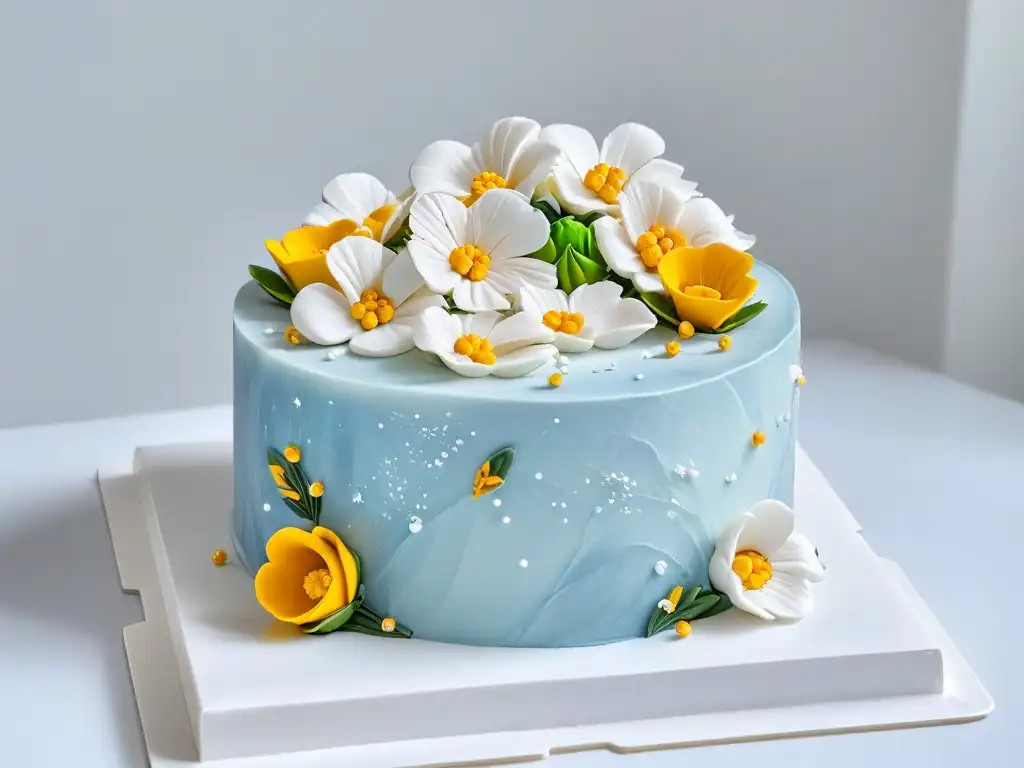 Obra maestra fondant con flores azúcar y detalles metálicos en revistas repostería digital nivel experto