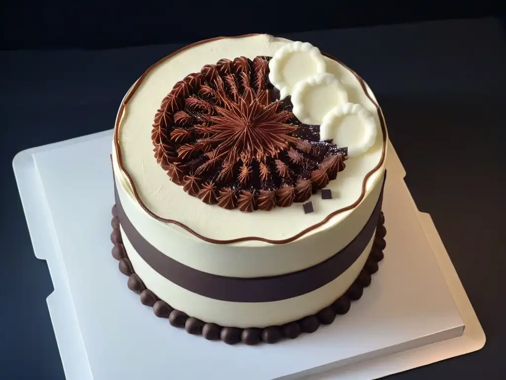 Una obra maestra futurista: pastel de chocolate impreso en 3D con patrones geométricos