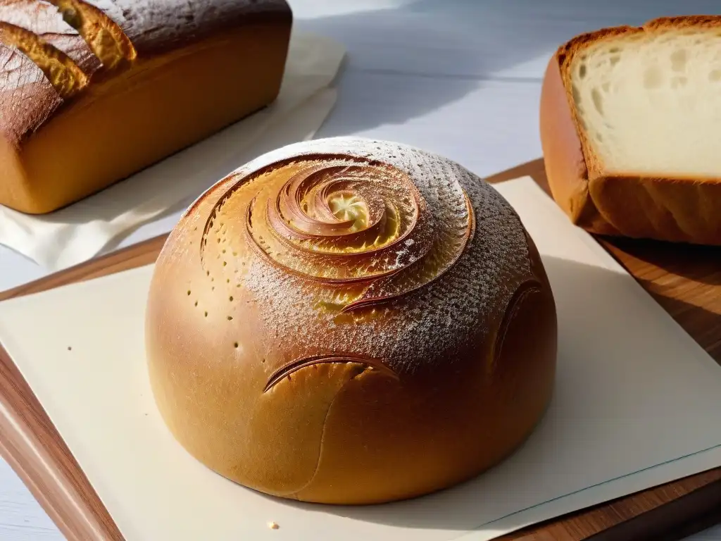 Una obra maestra de la panadería artesanal avanzada: un pan sourdough perfectamente marcado sobre una mesa de madera