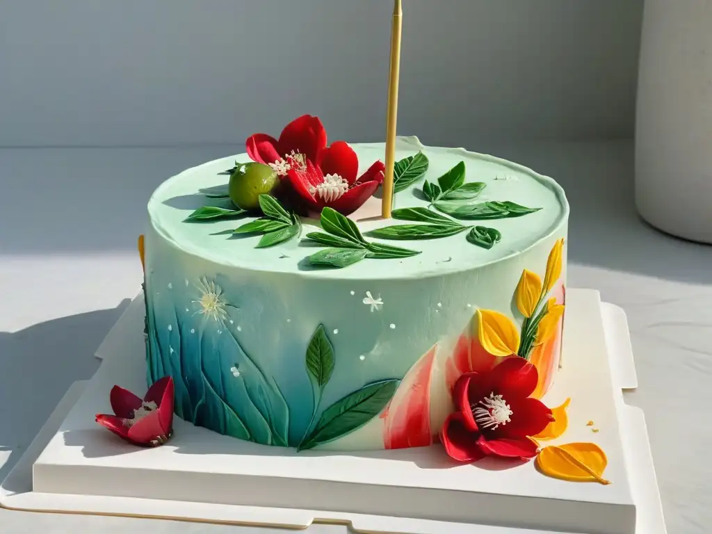 Obra maestra en pastel pintado a mano con tendencias repostería pintura comestible