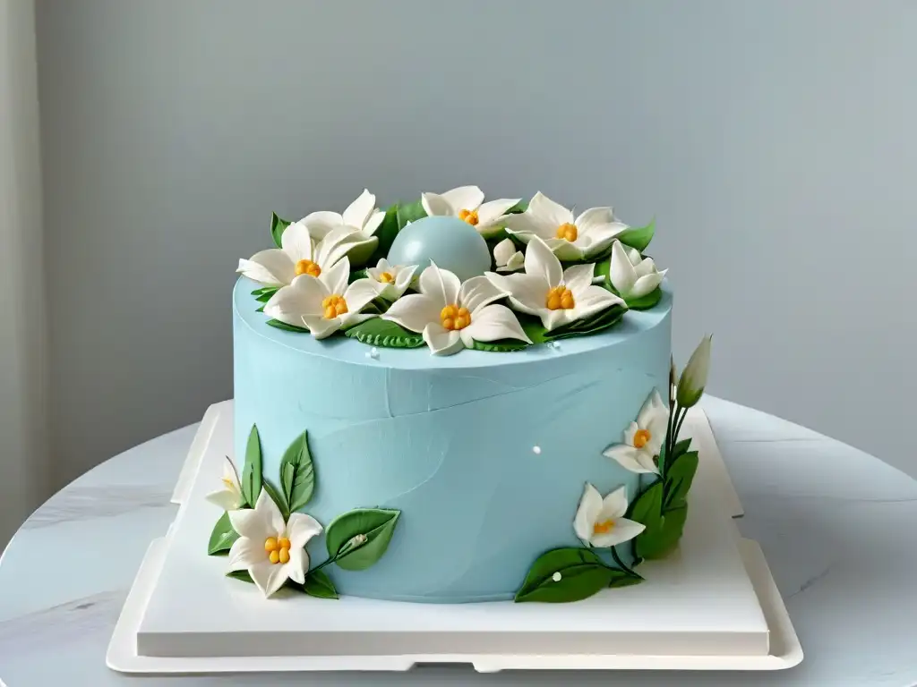 Una obra maestra de pastelería con detalles precisos y flores de azúcar, clave para concursos de repostería