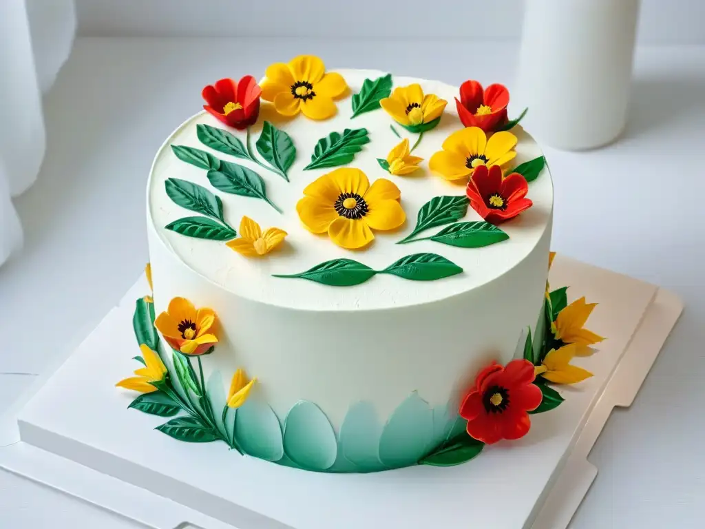 Una obra maestra con pintura comestible para repostería creativa: detalladas flores pintadas en fondant blanco