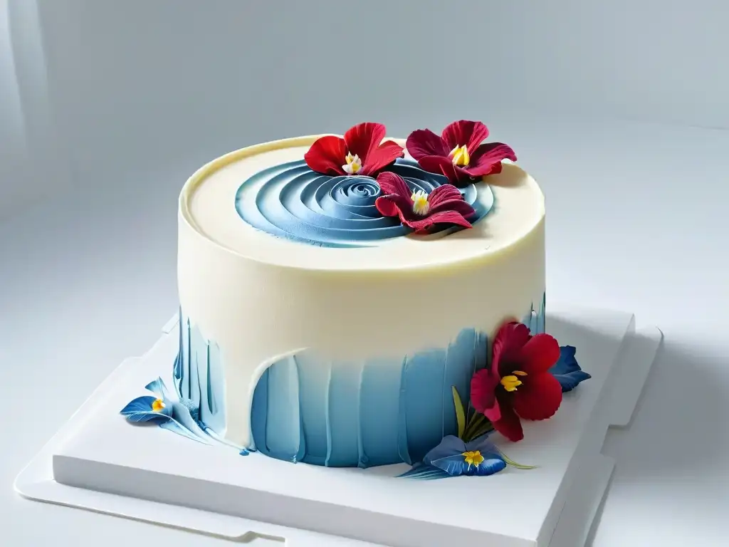 Obra maestra 3D de postre con detalles intrincados y flores comestibles