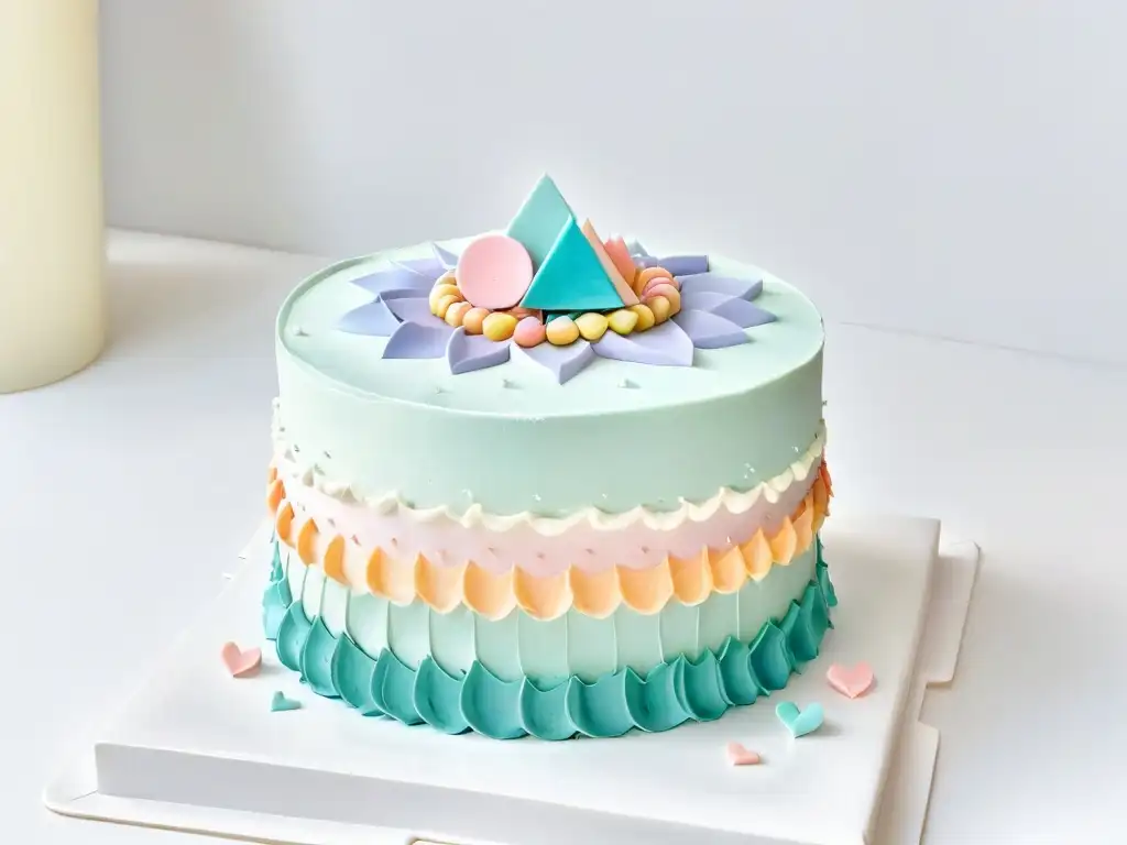 Una obra maestra de repostería creativa con fondant de diseño gráfico en pasteles colores pastel