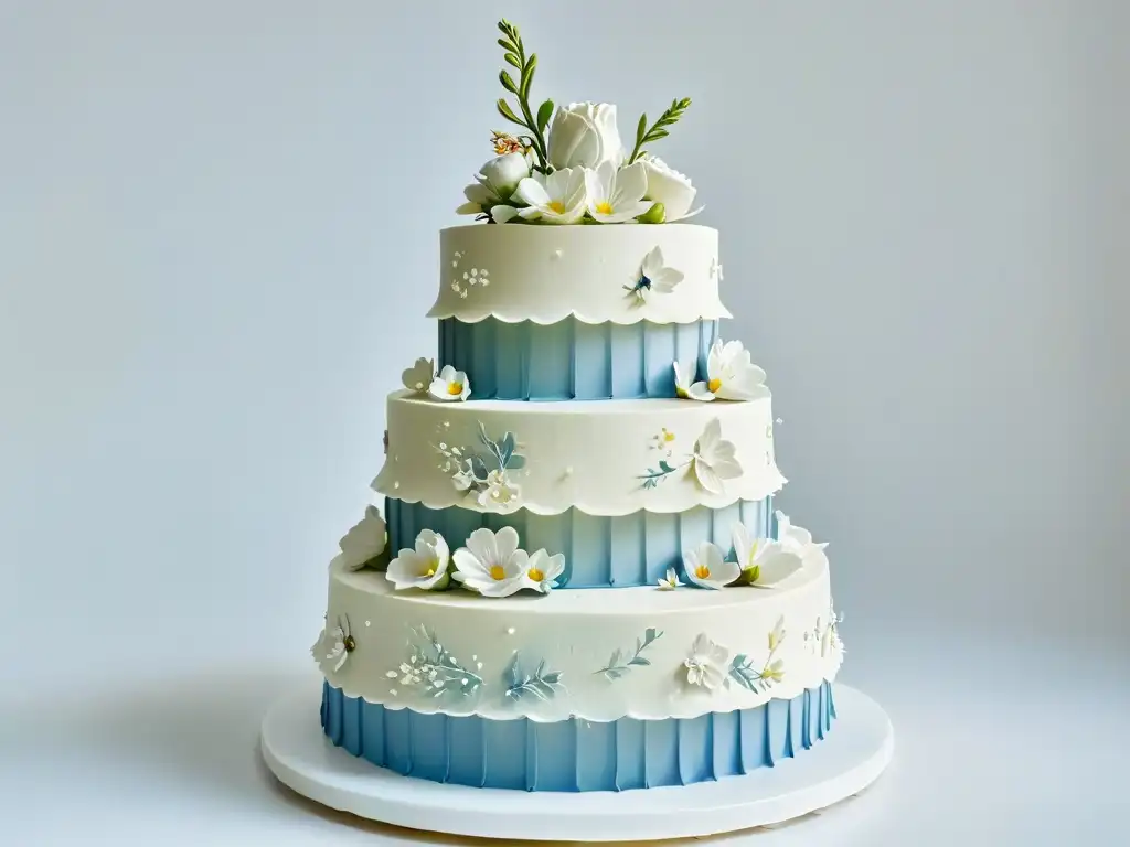Exquisita tarta de boda decorada con flores de azúcar y detalles en pastel Obra maestra de repostería con delicadas flores de azúcar y decoraciones en tonos pastel