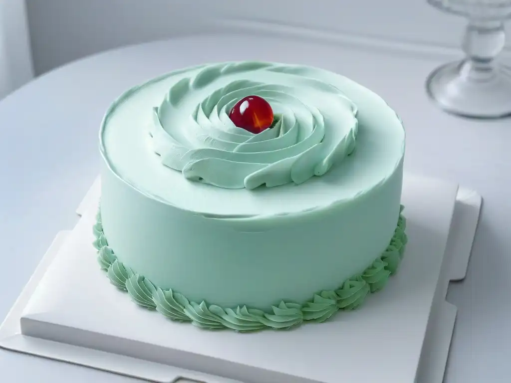 Una obra maestra de repostería experta con decoraciones detalladas, sobre un plato blanco